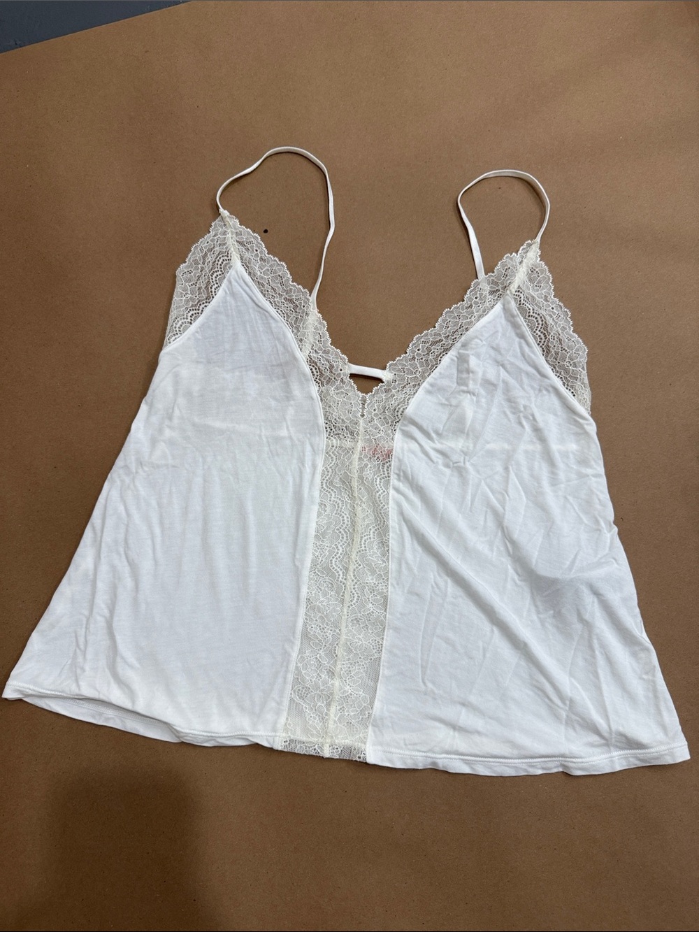 Eberjey White Lace-Trim V-Neck Chemise Camisole